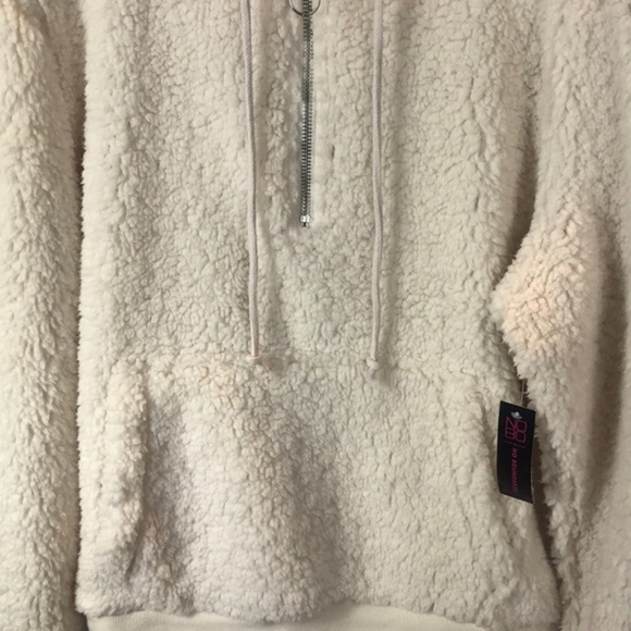 Fuzzy Cream Sherpa Quarter Zip Pullover Hoodie - Picture 3 of 4